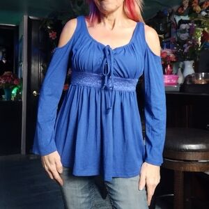 NWOT Bright Blue Cold Shoulder Top